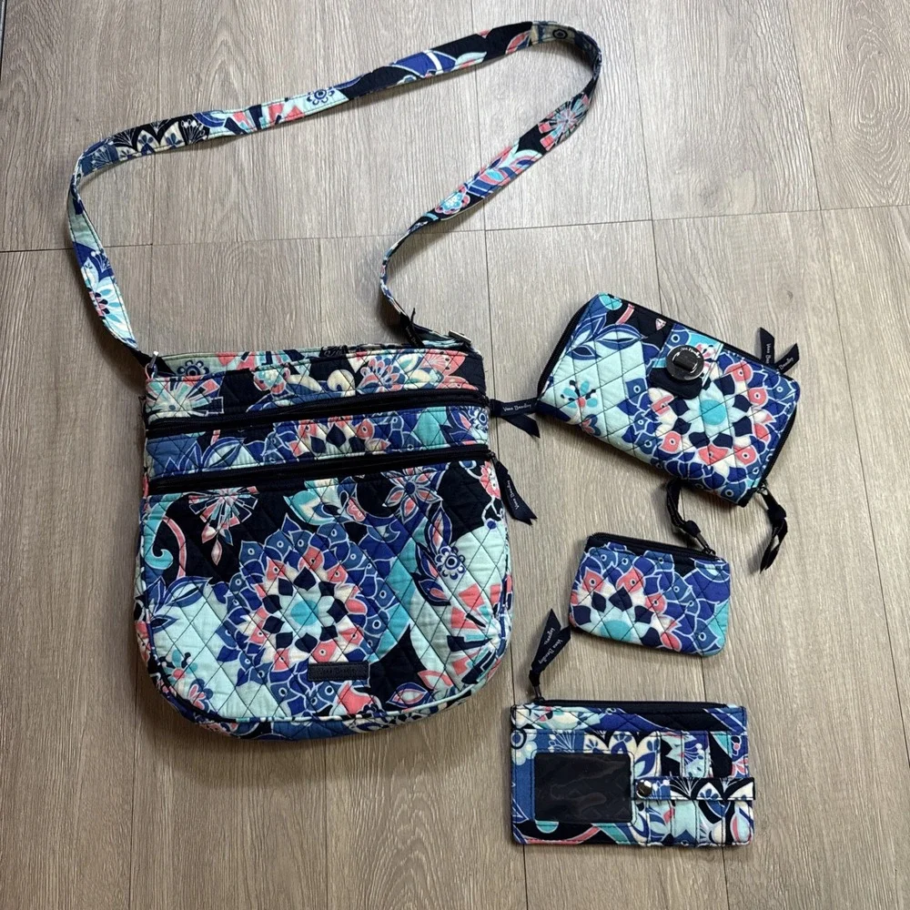 VERA BRADLEY 4 Piece Set Shoulder Bag Purse Wallet Floral Paisley Lotus Retired!